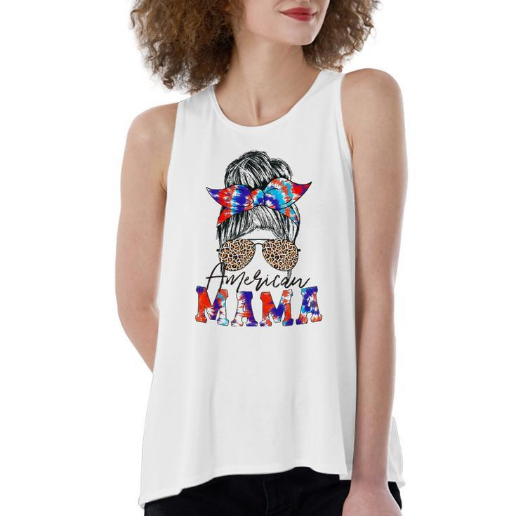 American Mama Usa Patriot Flag Tie Dye 4Th Of July Messy Bun Women's Loose Tank Top
