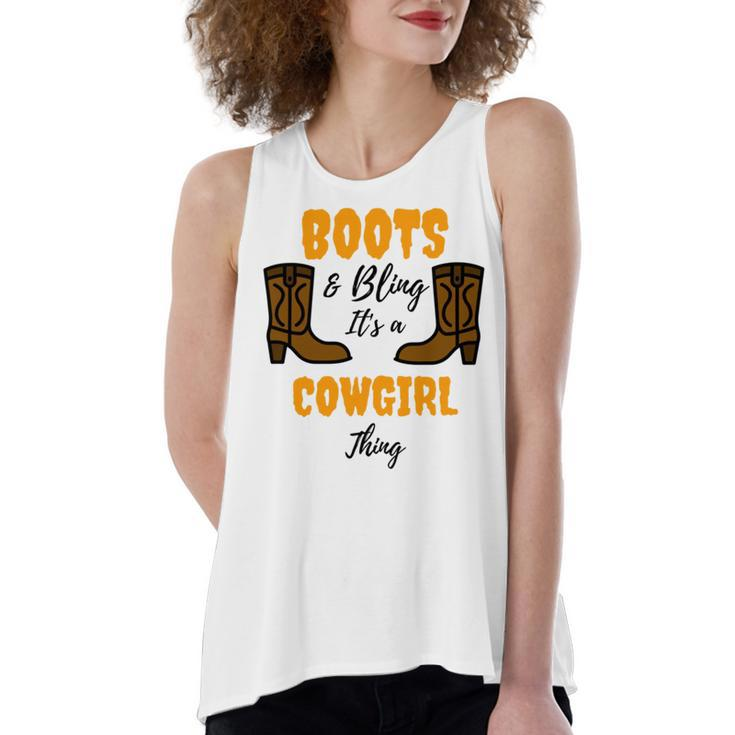 Boots Bling Its A Cowgirl Thing  Women's Loose Fit Open Back Split Tank Top