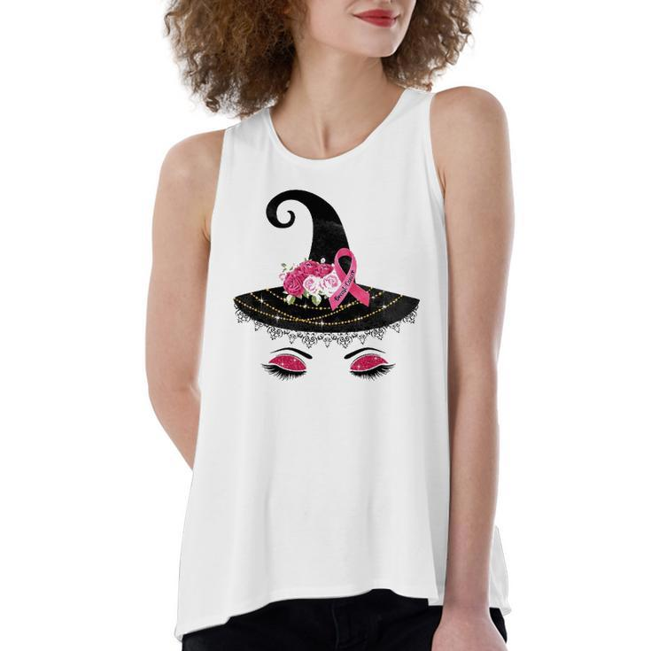 Breast Cancer Witch Hat Pink Ribbon Flower Awareness Month Women's Loose Tank Top