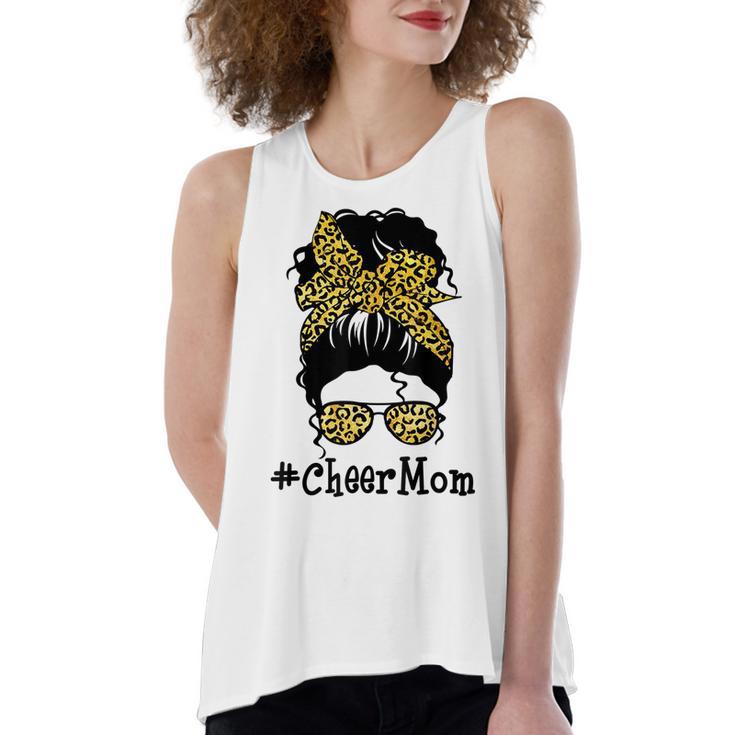 Cheer Mom Leopard Messy Bun Cheerleader Funny Mothers Day V2 Women's Loose Fit Open Back Split Tank Top