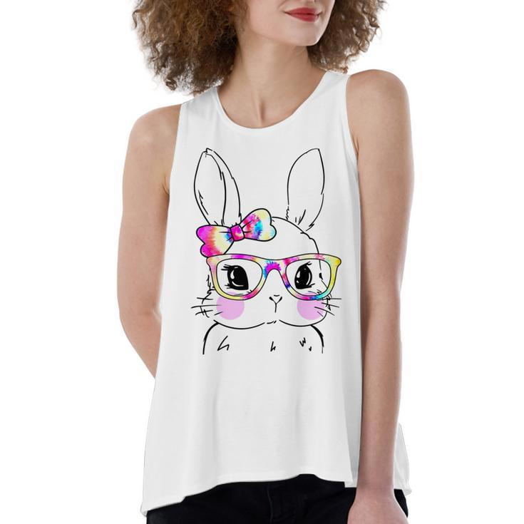 Cute Bunny Rabbit Face Tie Dye Glasses Girl Happy Easter Day Women's Loose Fit Open Back Split Tank Top