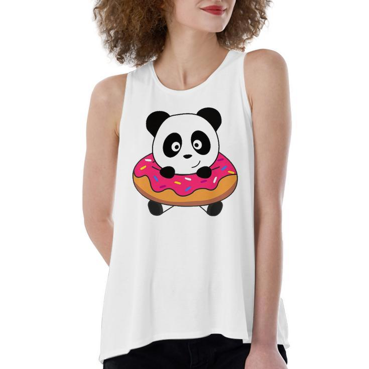 Cute Panda Bear Pandas Donut Sprinkles Women's Loose Fit Open Back Split Tank Top