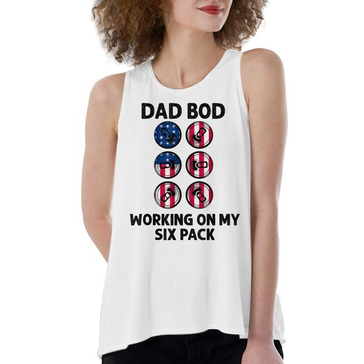 Dad Bod Working On My Six Pack Funny Beer Flag 4Th Of July  Women's Loose Fit Open Back Split Tank Top