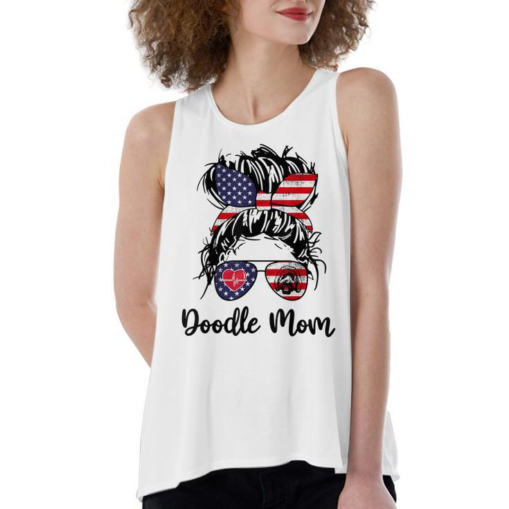 Doodle Mom Happy 4Th Of July American Flag Day  Women's Loose Fit Open Back Split Tank Top