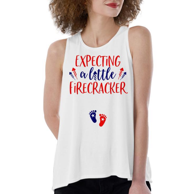 Expecting A Little Firecracker New Mom 4Th Of July Pregnancy  Women's Loose Fit Open Back Split Tank Top