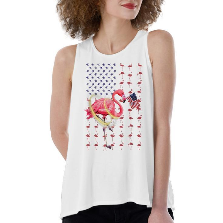 Flamingo American Usa Flag 4Th Of July Patriotic Funny  Women's Loose Fit Open Back Split Tank Top