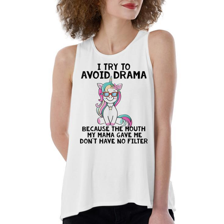 Funny Unicorns I Try To Avoid Drama Because The Mouth  V2 Women's Loose Fit Open Back Split Tank Top