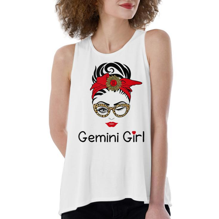 Gemini Girl  Leopard Sunflower Zodiac Birthday Girl  Women's Loose Fit Open Back Split Tank Top
