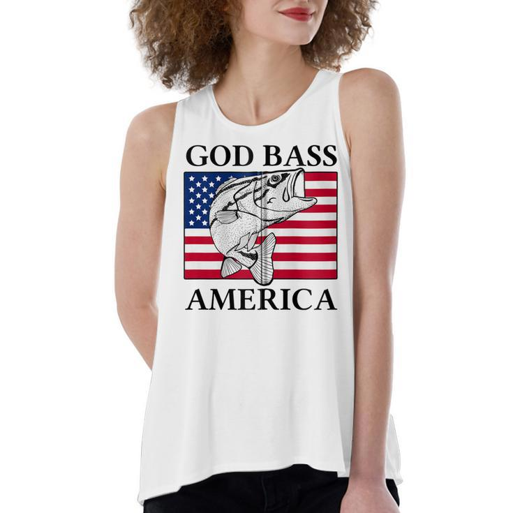 God Bass America Funny Fishing Dad 4Th Of July Usa Patriotic Zip  Women's Loose Fit Open Back Split Tank Top