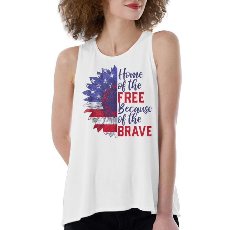 Home Of The Free Because Of The Brave Sunflower 4Th Of July  Women's Loose Fit Open Back Split Tank Top