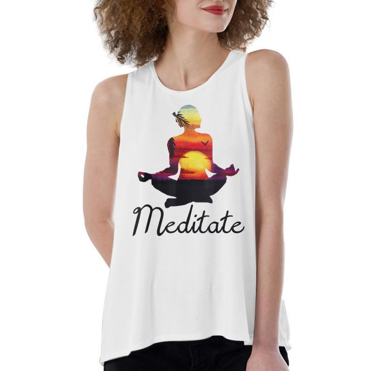 I Meditate T  Yoga Pose Tropical Sunrise Meditation V2 Women's Loose Fit Open Back Split Tank Top