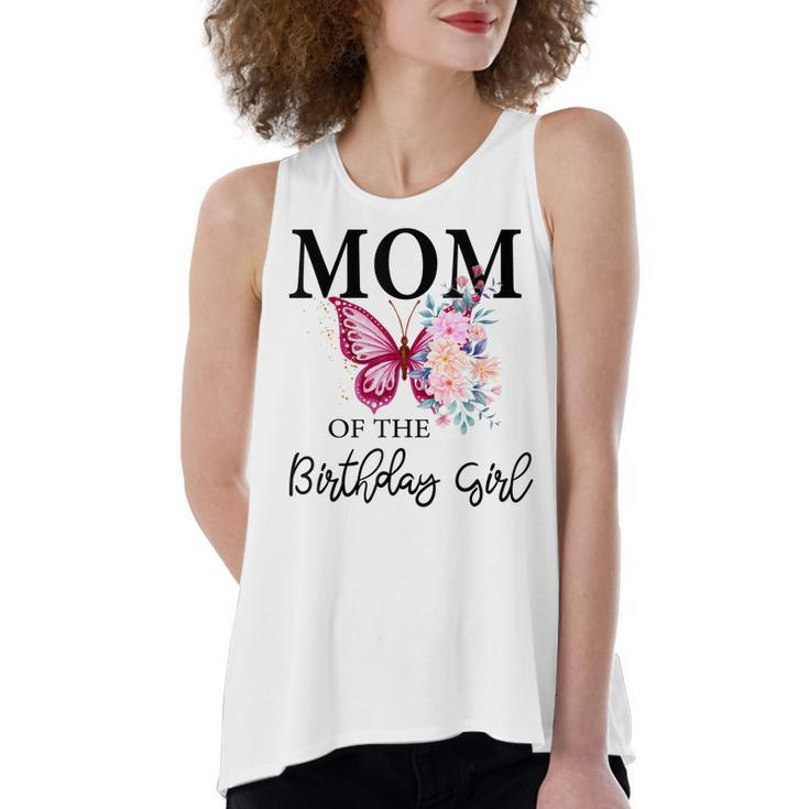 Mom 1St First Birthday Matching Family Butterfly Floral  Women's Loose Fit Open Back Split Tank Top
