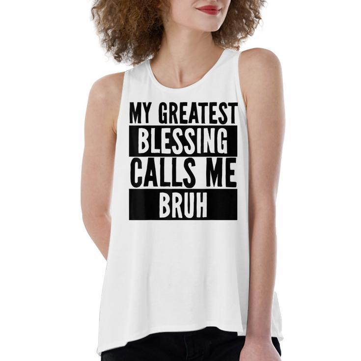 My Greatest Blessing Calls Me Bruh Vintage Mothers Day  Women's Loose Fit Open Back Split Tank Top