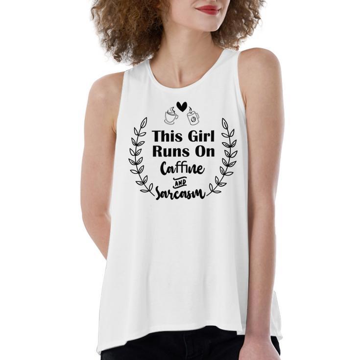 Official  This Girl Runs On Caffeine And Sarcasm Women's Loose Fit Open Back Split Tank Top