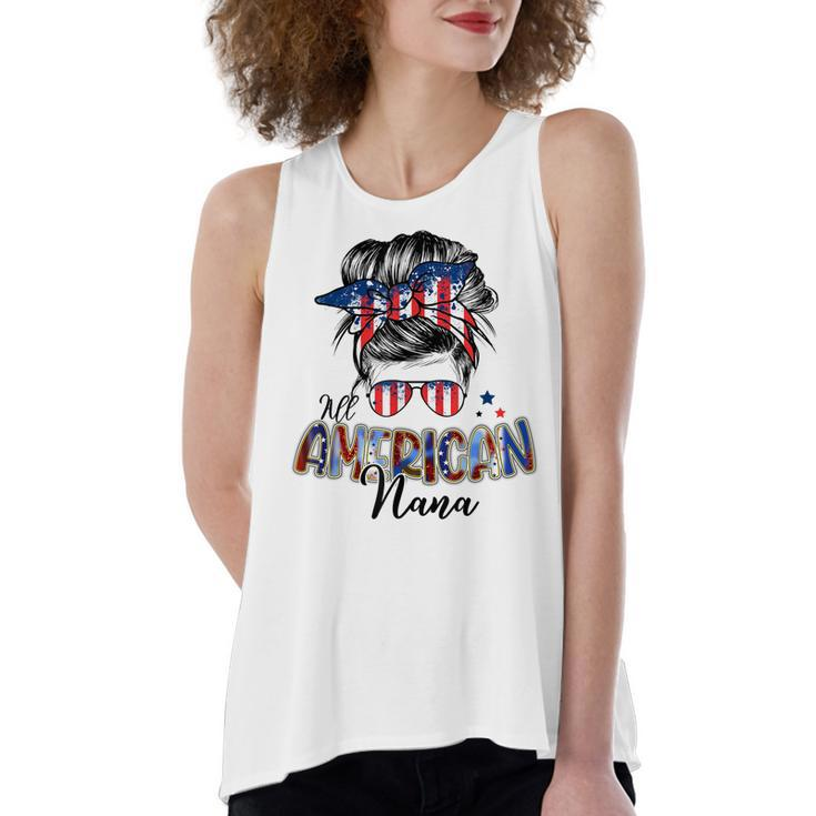 Patriotic Nana 4Th Of July Messy Bun Independence Day  Women's Loose Fit Open Back Split Tank Top