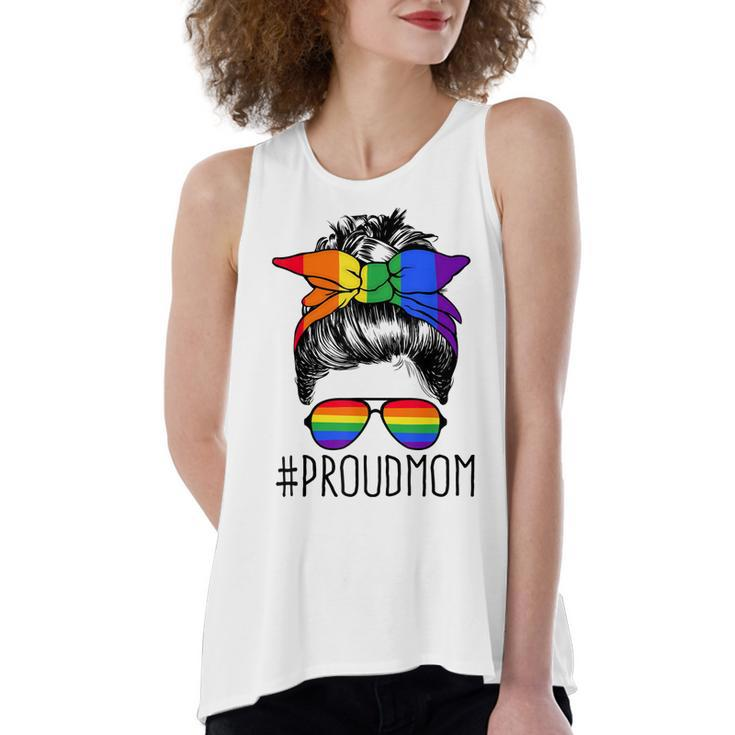 Proud Mom Messy Hair Bun Lgbtq Rainbow Flag Lgbt Pride Ally  V3 Women's Loose Fit Open Back Split Tank Top