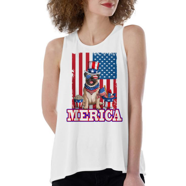Pug Dad Mom 4Th Of July American Flag Merica Dog  Women's Loose Fit Open Back Split Tank Top