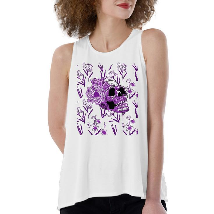 Purple Skull Flower Cool Floral Scary Halloween Gothic Theme Women's Loose Tank Top