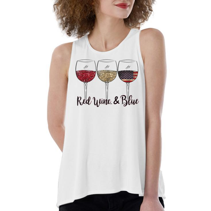 Red Wine & Blue 4Th Of July Wine Red White Blue Wine Glasses V2 Women's Loose Fit Open Back Split Tank Top