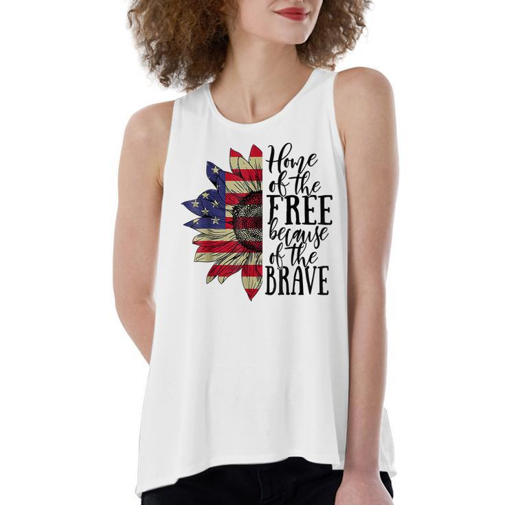Sunflower Home Of The Free Because Of The Brave 4Th Of July  V2 Women's Loose Fit Open Back Split Tank Top