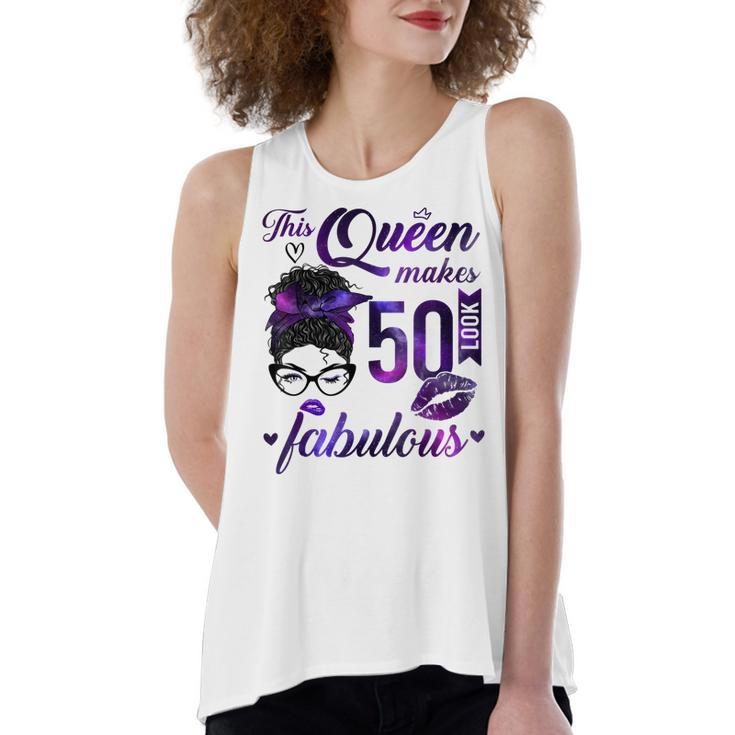 This Queen Makes 50 Look Fabulous 50Th Birthday Messy Bun  Women's Loose Fit Open Back Split Tank Top