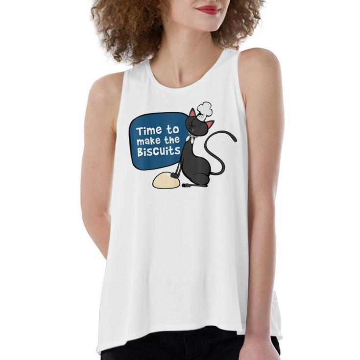 Time To Make The Biscuits  Knead Dough Funny Cat  Women's Loose Fit Open Back Split Tank Top