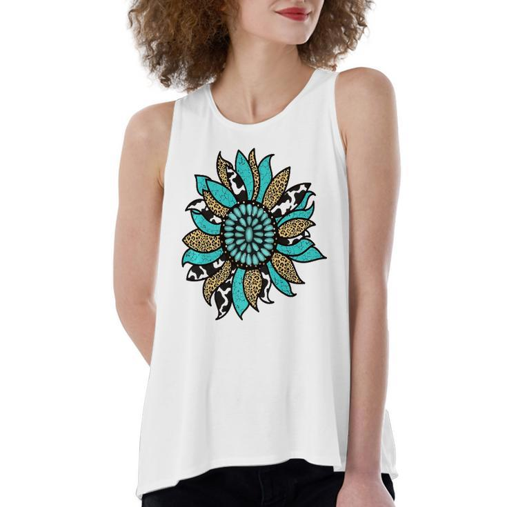 Turquoise Rodeo Decor Graphic Sunflower Women's Loose Tank Top