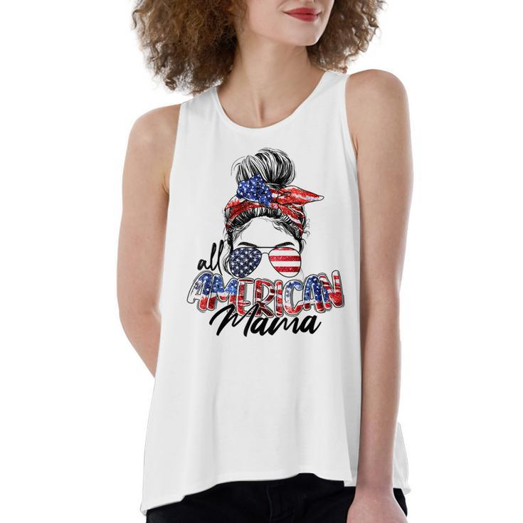 Womens All American Mama American Flag 4Th Of July Patriotic  Women's Loose Fit Open Back Split Tank Top