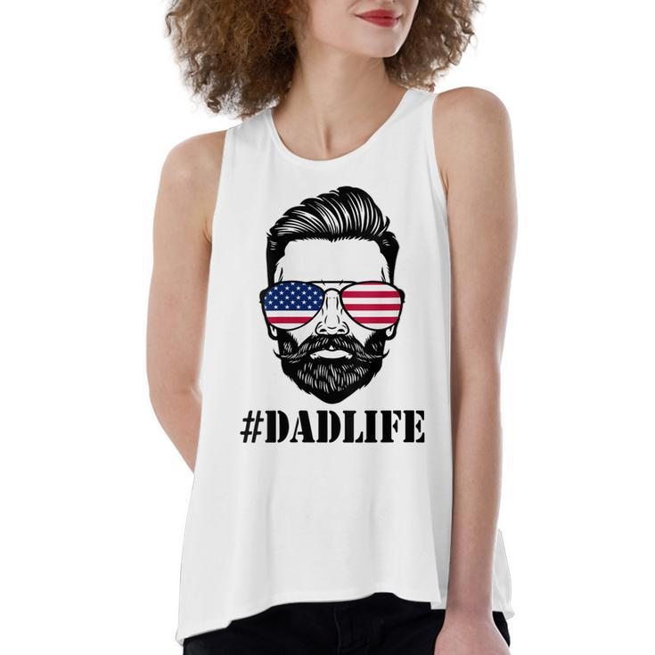 Womens Dad Life Sunglasses American Flag Fathers Day 4Th Of July  Women's Loose Fit Open Back Split Tank Top