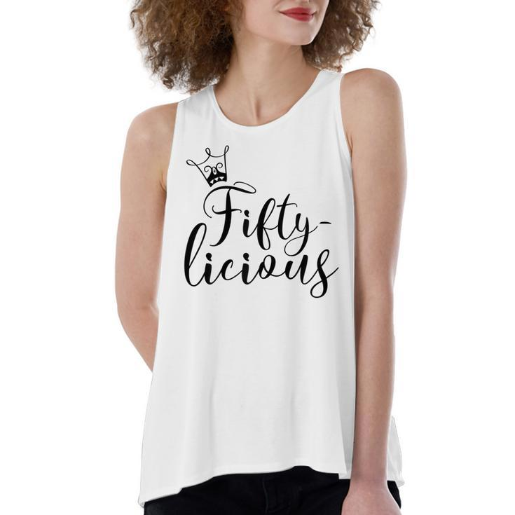 Womens Fiftylicious Crown 50Th Birthday For Her Queen Fifty-Licious  Women's Loose Fit Open Back Split Tank Top