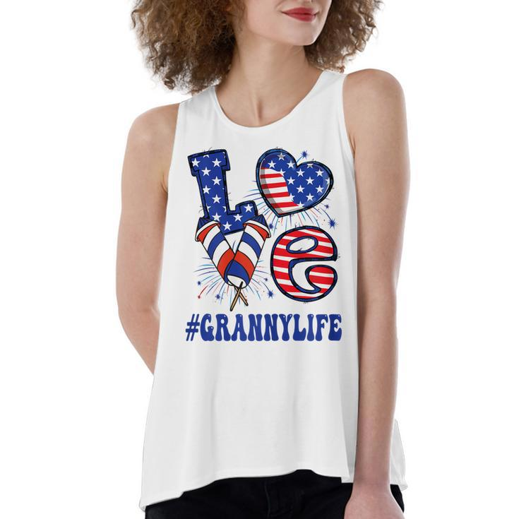 Womens Granny Love Usa Flag Grandma 4Th Of July Family Matching  Women's Loose Fit Open Back Split Tank Top