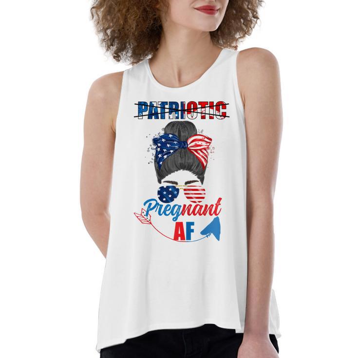 Womens Patriotic Pregnant Af Baby Reveal 4Th Of July Pregnancy  V2 Women's Loose Fit Open Back Split Tank Top