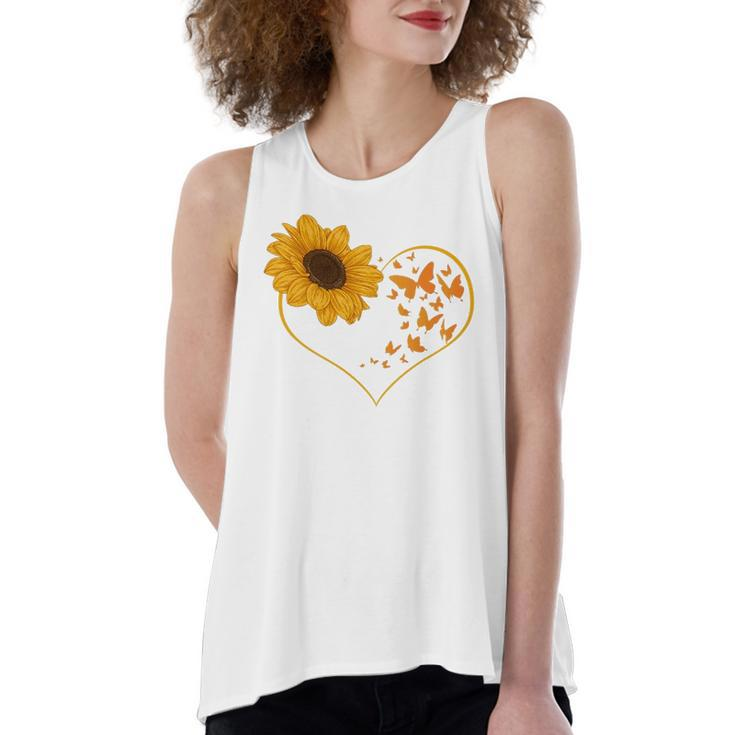 Yellow Flower Sunflowers Heart Butterfly Blossom Sunflower Women's Loose Tank Top