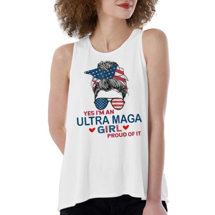 Yes Im An Ultra Maga Girl Proud Of It Usa Flag Messy Bun Women's Loose Tank Top
