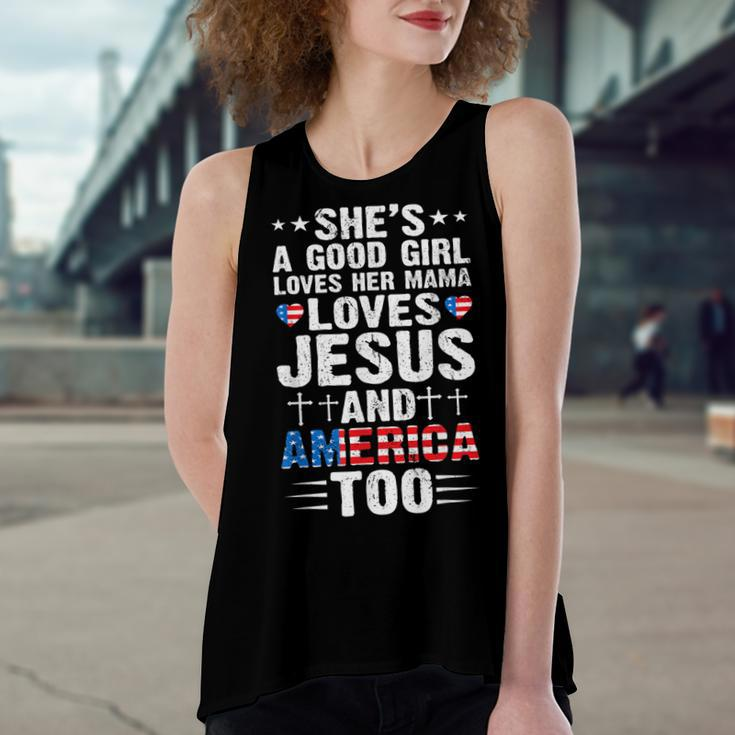 Girl Who Loves Her Mama Jesus And America 4Th Of July Women's Loose Fit Open Back Split Tank Top