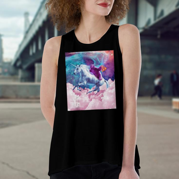 Space Sloth On Unicorn Sloth Pizza Women's Loose Tank Top
