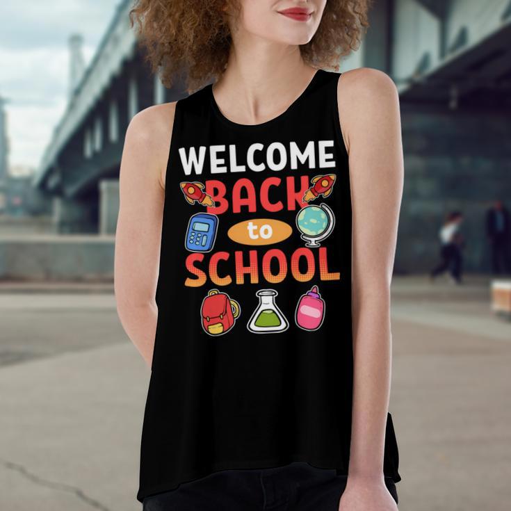 Welcome Back To School School Party 483 Shirt Women's Loose Fit Open Back Split Tank Top