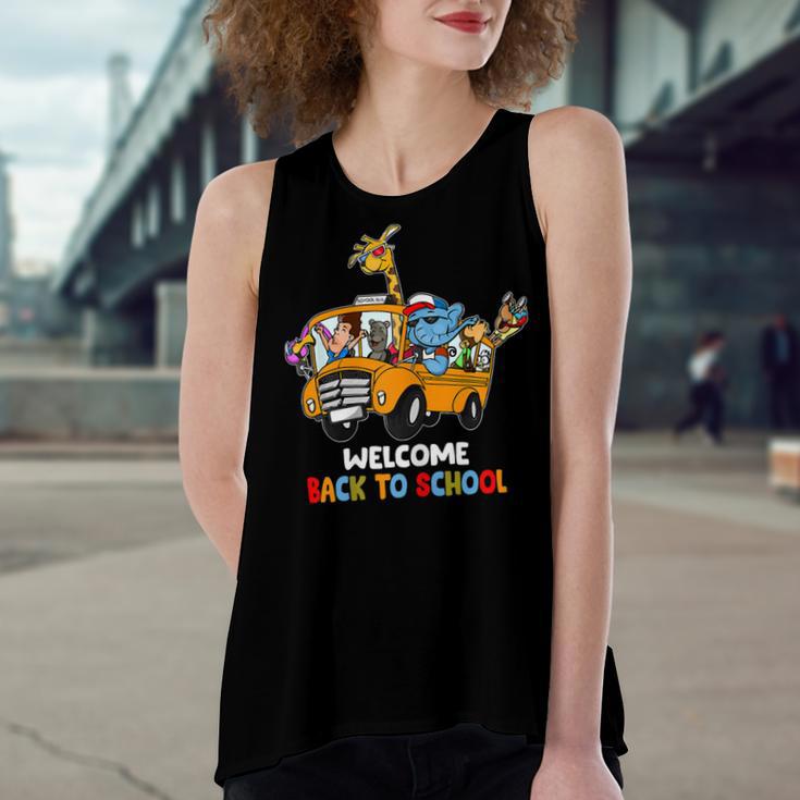 Welcome Back To School Zoo Animal Bus 477 Shirt Women's Loose Fit Open Back Split Tank Top