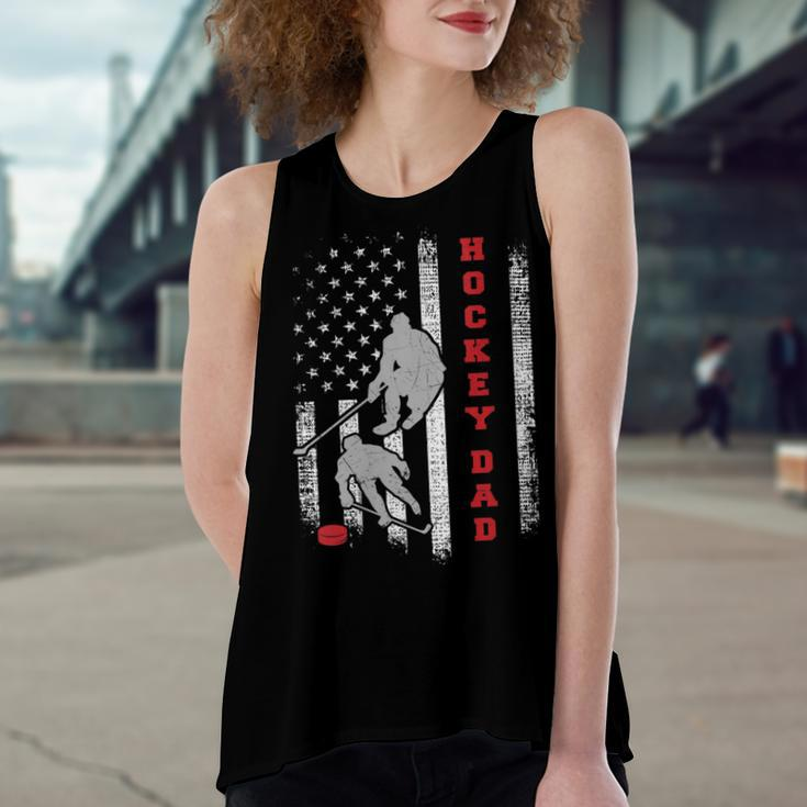 Womens Hockey Dad US American Flag 4Th Of July Gift Women's Loose Fit Open Back Split Tank Top