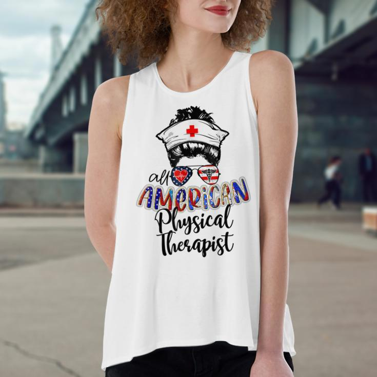 All American Nurse Messy Buns 4Th Of July Physical Therapist Women's Loose Fit Open Back Split Tank Top