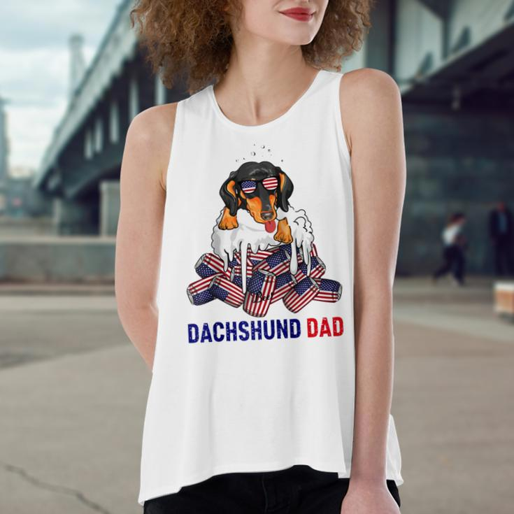 Dachshund Dad Beer Drinking 4Th Of July Us Flag Patriotic Women's Loose Fit Open Back Split Tank Top