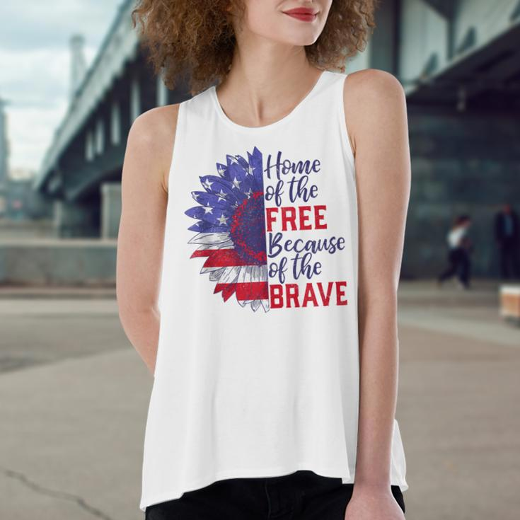Home Of The Free Because Of The Brave Sunflower 4Th Of July Women's Loose Fit Open Back Split Tank Top