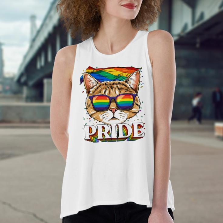 Lgbt Cat Gay Pride Lgbtq Rainbow Flag Sunglasses Women's Loose Tank Top