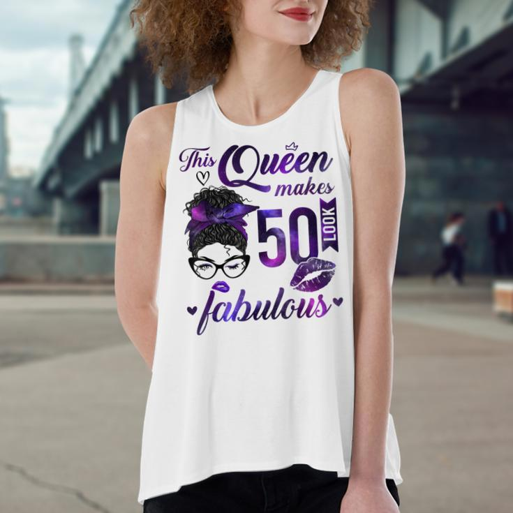 This Queen Makes 50 Look Fabulous 50Th Birthday Messy Bun Women's Loose Fit Open Back Split Tank Top
