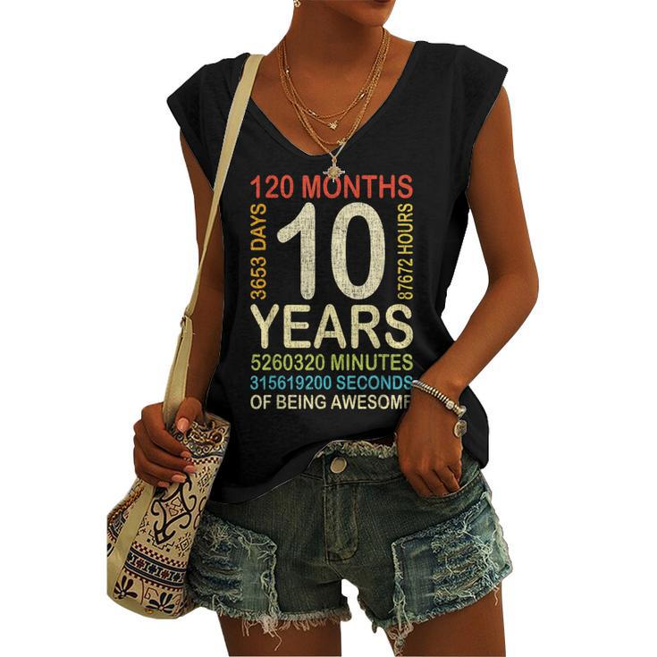 10Th Birthday 10 Years Old Vintage Retro 120 Months Boy Girl Women's Vneck Tank Top