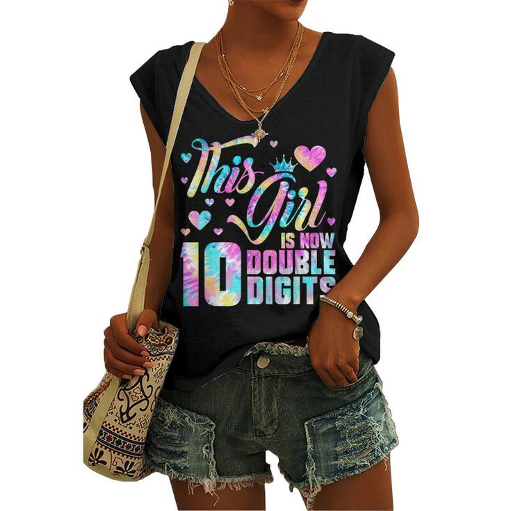 10Th Birthday This Girl Is Now 10 Double Digits Tie Dye V3 Women's Vneck Tank Top