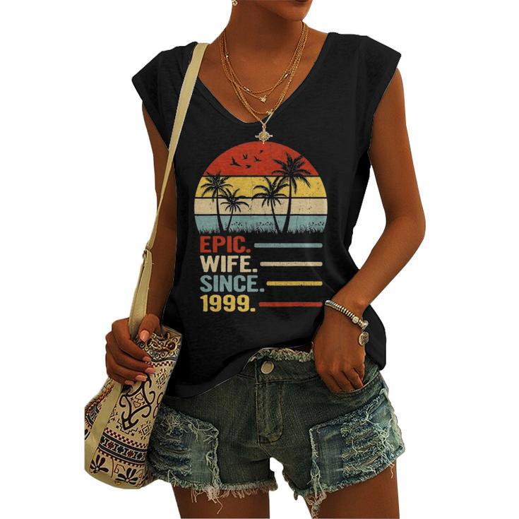 22Nd Wedding Anniversary For Her Retro Epic Wife Since 1999 Married Couples Women's V-neck Tank Top