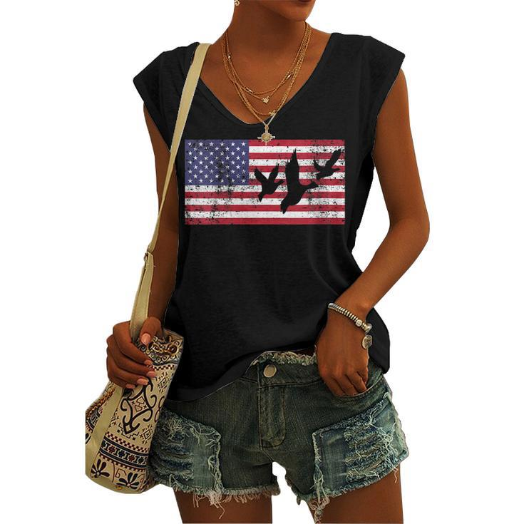 Womens 4Th Of July American Flag Hunting Hunter Geese Goose Dad Usa Women's Vneck Tank Top