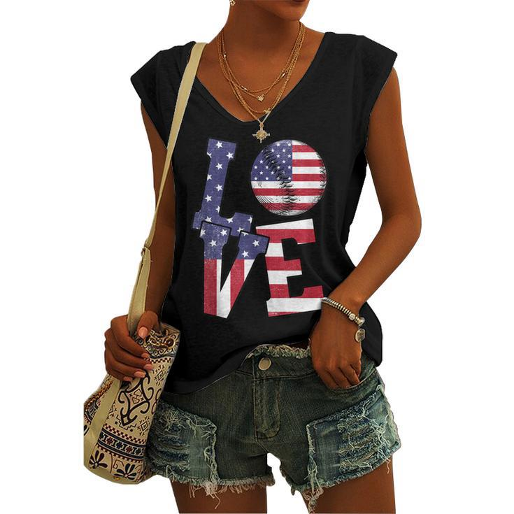 4Th Of July Love Baseball Patriotic Usa Flag For Dad Mom Women's Vneck Tank Top