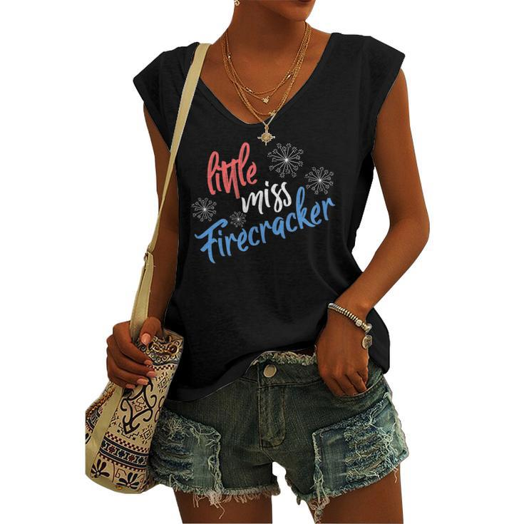 4Th Of July Usa Little Miss Firecracker Fireworks Women's V-neck Tank Top